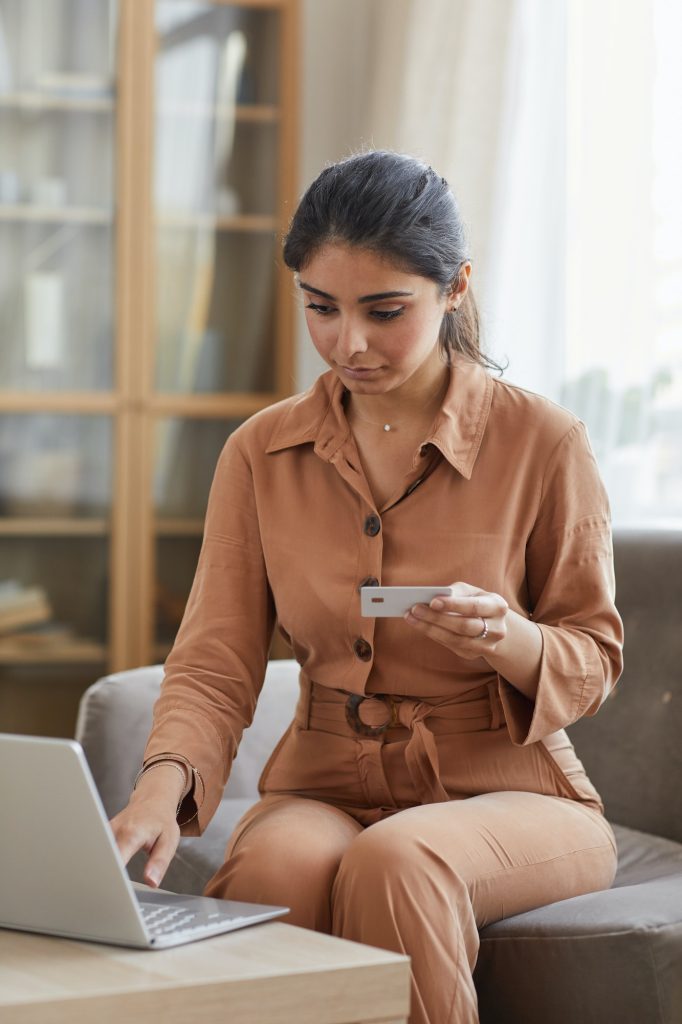 Woman paying online